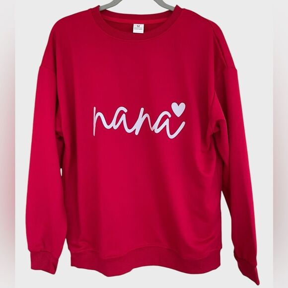 Nana Sweatshirt Red Womens Medium Crewneck Pullover New - Picture 1 of 3